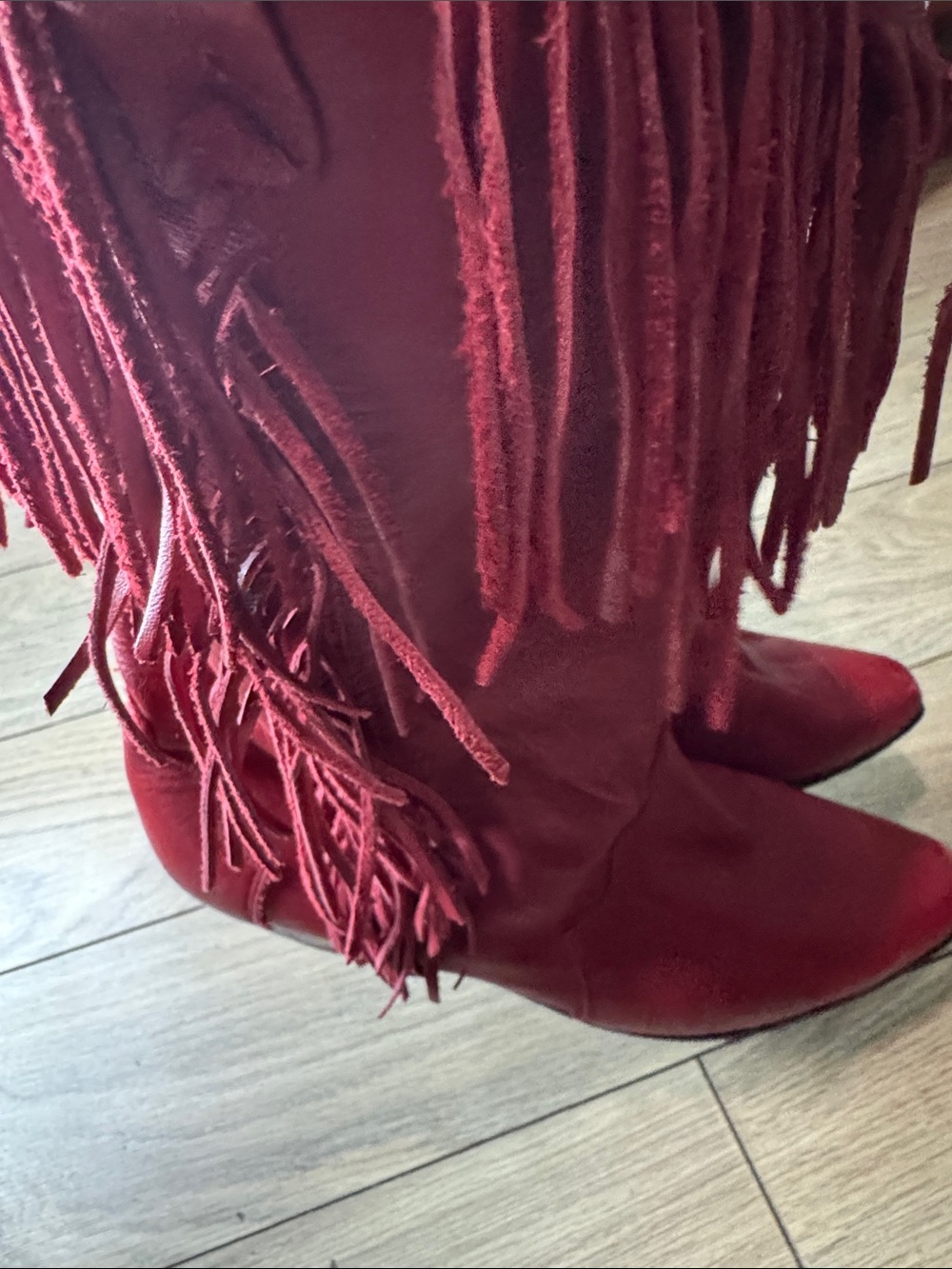 Western Red Fringe Leather Women's Boots - Picture 7 of 11